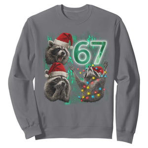 Funny Christmas 67 Meme Racoon Sweatshirt Howling at The Moon TS10 Charcoal Print Your Wear
