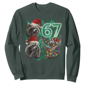 Funny Christmas 67 Meme Racoon Sweatshirt Howling at The Moon TS10 Dark Forest Green Print Your Wear