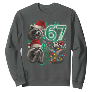 Funny Christmas 67 Meme Racoon Sweatshirt Howling at The Moon TS10 Dark Heather Print Your Wear