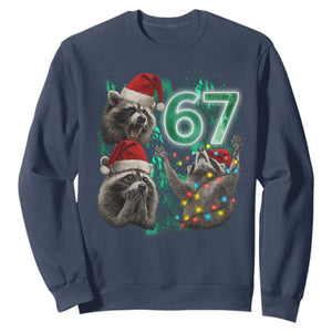 Funny Christmas 67 Meme Racoon Sweatshirt Howling at The Moon TS10 Navy Print Your Wear