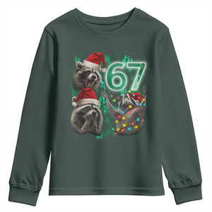 Funny Christmas 67 Meme Racoon Youth Sweatshirt Howling at The Moon TS10 Dark Forest Green Print Your Wear