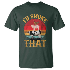 Funny BBQ T Shirt I'd Smoke That Barbecue Retro Grilling Gift TS10 Dark Forest Green Print Your Wear
