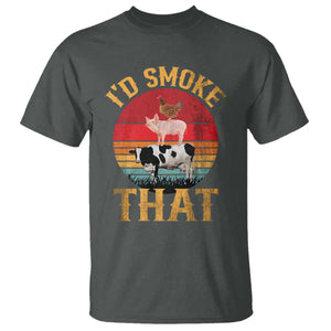 Funny BBQ T Shirt I'd Smoke That Barbecue Retro Grilling Gift TS10 Dark Heather Print Your Wear
