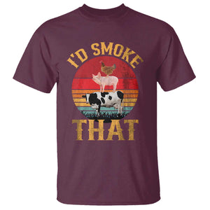 Funny BBQ T Shirt I'd Smoke That Barbecue Retro Grilling Gift TS10 Maroon Print Your Wear