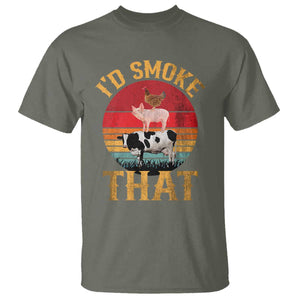 Funny BBQ T Shirt I'd Smoke That Barbecue Retro Grilling Gift TS10 Military Green Print Your Wear