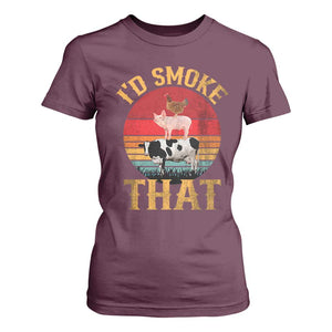 Funny BBQ T Shirt For Women I'd Smoke That Barbecue Retro Grilling Gift TS10 Maroon Print Your Wear