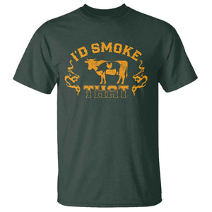 Funny BBQ T Shirt I'd Smoke That Chef Butcher Cook BBQ TS10 Dark Forest Green Print Your Wear