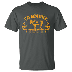 Funny BBQ T Shirt I'd Smoke That Chef Butcher Cook BBQ TS10 Dark Heather Print Your Wear