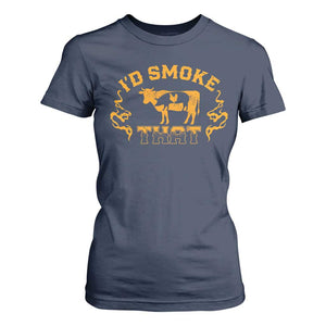 Funny BBQ T Shirt For Women I'd Smoke That Chef Butcher Cook BBQ TS10 Navy Print Your Wear
