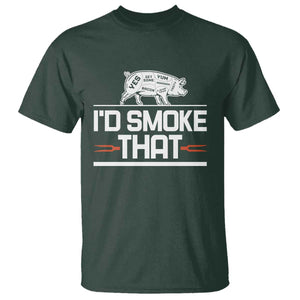 Funny BBQ I'd Smoke That T Shirt Chef Butcher Cook BBQ TS10 Dark Forest Green Print Your Wear