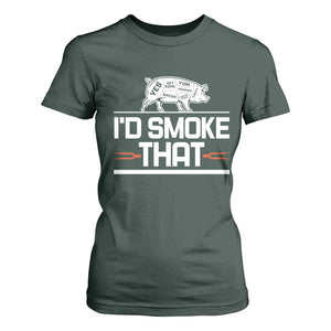 Funny BBQ I'd Smoke That T Shirt For Women Chef Butcher Cook BBQ TS10 Dark Forest Green Print Your Wear