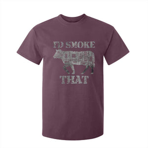 Funny BBQ T Shirt For Kid Chef Butcher Cook BBQ I'd Smoke That Cow Beef TS10 Maroon Print Your Wear