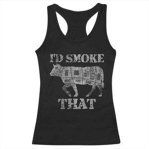 Funny BBQ Racerback Tank Top Chef Butcher Cook BBQ I'd Smoke That Cow Beef TS10 Black Print Your Wear