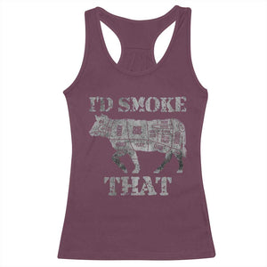 Funny BBQ Racerback Tank Top Chef Butcher Cook BBQ I'd Smoke That Cow Beef TS10 Maroon Print Your Wear