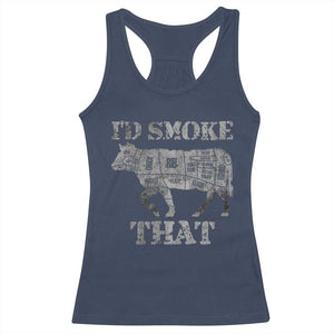 Funny BBQ Racerback Tank Top Chef Butcher Cook BBQ I'd Smoke That Cow Beef TS10 Navy Print Your Wear