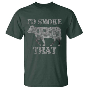Funny BBQ T Shirt Chef Butcher Cook BBQ I'd Smoke That Cow Beef TS10 Dark Forest Green Print Your Wear
