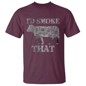 Funny BBQ T Shirt Chef Butcher Cook BBQ I'd Smoke That Cow Beef TS10 Maroon Print Your Wear