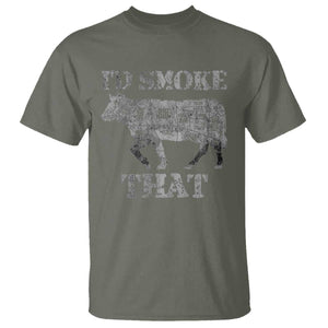 Funny BBQ T Shirt Chef Butcher Cook BBQ I'd Smoke That Cow Beef TS10 Military Green Print Your Wear