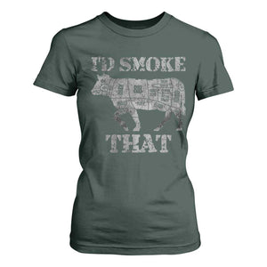 Funny BBQ T Shirt For Women Chef Butcher Cook BBQ I'd Smoke That Cow Beef TS10 Dark Forest Green Print Your Wear