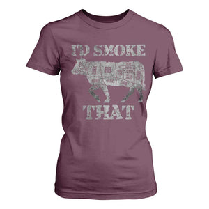 Funny BBQ T Shirt For Women Chef Butcher Cook BBQ I'd Smoke That Cow Beef TS10 Maroon Print Your Wear