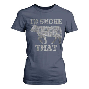 Funny BBQ T Shirt For Women Chef Butcher Cook BBQ I'd Smoke That Cow Beef TS10 Navy Print Your Wear