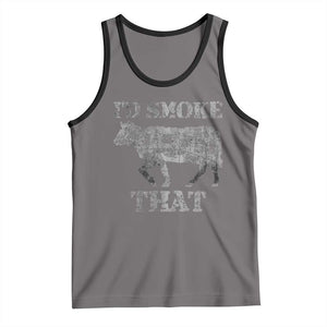 Funny BBQ Tank Top Chef Butcher Cook BBQ I'd Smoke That Cow Beef TS10 Deep Heather Black Print Your Wear