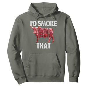 Funny BBQ Hoodie I'd Smoke That Cow Beef Chef Butcher Cook TS10 Military Green Print Your Wear