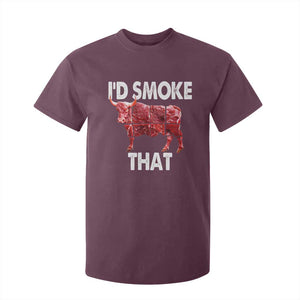 Funny BBQ T Shirt For Kid I'd Smoke That Cow Beef Chef Butcher Cook TS10 Maroon Print Your Wear