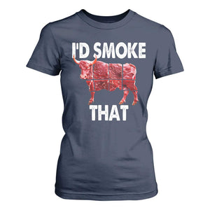 Funny BBQ T Shirt For Women I'd Smoke That Cow Beef Chef Butcher Cook TS10 Navy Print Your Wear