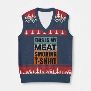 Retro BBQ Smoker This is My Meat Smoking V-Neck Knit Sweater Vest TS10 Navy Red Print Your Wear