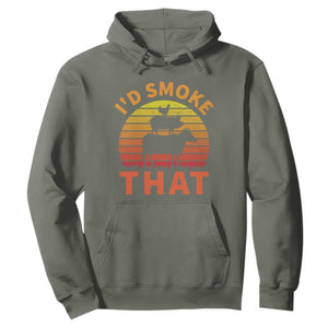 Funny BBQ Hoodie I'd Smoke That Barbecue Retro Grilling Gifts TS10 Military Green Print Your Wear