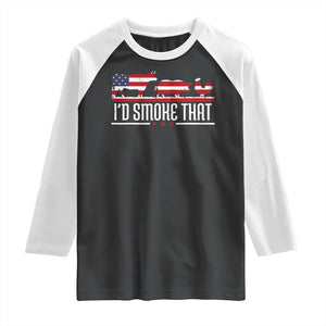 BBQ Raglan Shirt 4th July I'd Smoke That Patriot Barbeque Cook Chef TS10 Black White Print Your Wear