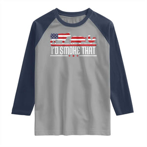 BBQ Raglan Shirt 4th July I'd Smoke That Patriot Barbeque Cook Chef TS10 Sport Gray Navy Print Your Wear