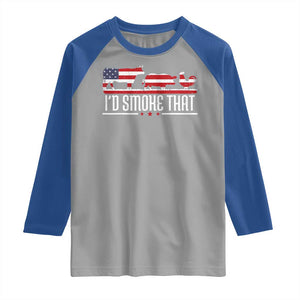 BBQ Raglan Shirt 4th July I'd Smoke That Patriot Barbeque Cook Chef TS10 Sport Gray Royal Print Your Wear