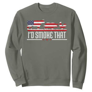 BBQ Sweatshirt 4th July I'd Smoke That Patriot Barbeque Cook Chef TS10 Military Green Print Your Wear