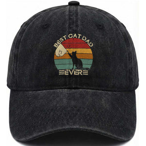 Best Cat Dad Ever Washed Cotton Baseball Cap Funny Cat Lover Gift Fathers Day TS10 Print Your Wear