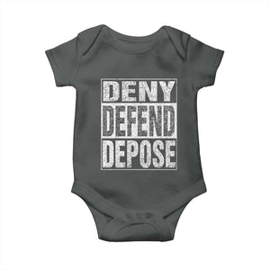 Deny Defend Depose Baby Onesie Healthcare TS10 Dark Heather Print Your Wear