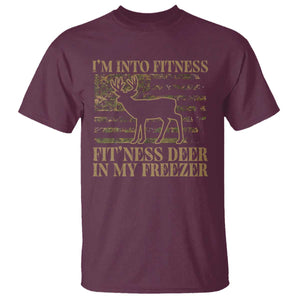 Deer Hunting T Shirt Im Into Fitness Fit Ness Deer Freezer Camo American Flag TS10 Maroon Print Your Wear