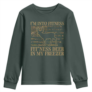 Deer Hunting Youth Sweatshirt Im Into Fitness Fit Ness Deer Freezer Camo American Flag TS10 Dark Forest Green Print Your Wear