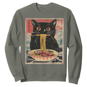 Japanese Ramen Sweatshirt Funny Graphic Tees Foodies Kawaii Cat Anime Gifts TS10 Military Green Print Your Wear