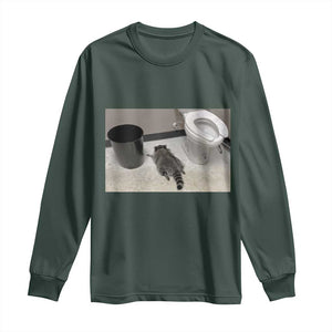 Funny Drunk Raccoon Long Sleeve Shirt Vintage Liquor Store Trash Panda Memes TS10 Dark Forest Green Print Your Wear