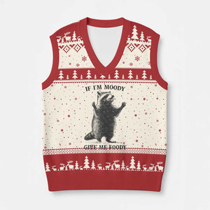 Raccoon Meme V-Neck Knit Sweater Vest If I'm Moody Give Me Foody Feral Gag Gift TS10 Beige Red Print Your Wear