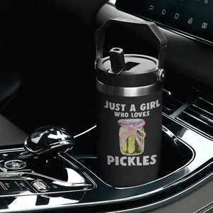 Just a Girl Who Loves Pickles Flip Straw Tumbler Pickle Jars with Coquette Bow TS10 Print Your Wear