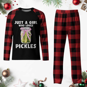 Just a Girl Who Loves Pickles Plaid Pajama Set Pickle Jars with Coquette Bow TS10 Buffalo Plaid Print Your Wear