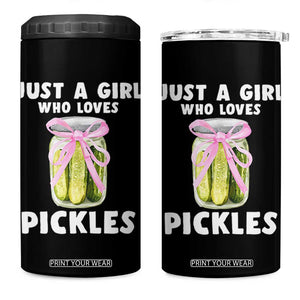 Just a Girl Who Loves Pickles 4 in 1 Can Cooler Tumbler Pickle Jars with Coquette Bow TS10 One Size: 16 oz Black Print Your Wear