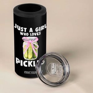 Just a Girl Who Loves Pickles 4 in 1 Can Cooler Tumbler Pickle Jars with Coquette Bow TS10 Print Your Wear