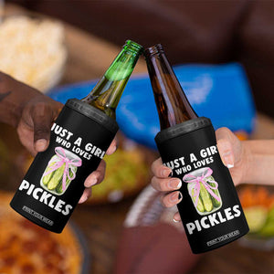 Just a Girl Who Loves Pickles 4 in 1 Can Cooler Tumbler Pickle Jars with Coquette Bow TS10 Print Your Wear
