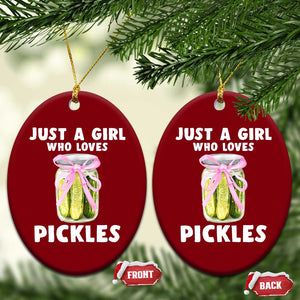 Just a Girl Who Loves Pickles Ceramic Ornament Pickle Jars with Coquette Bow TS10 Print Your Wear