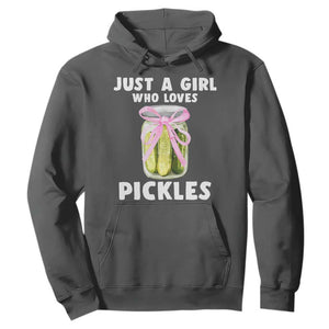 Just a Girl Who Loves Pickles Hoodie Pickle Jars with Coquette Bow TS10 Dark Heather Print Your Wear