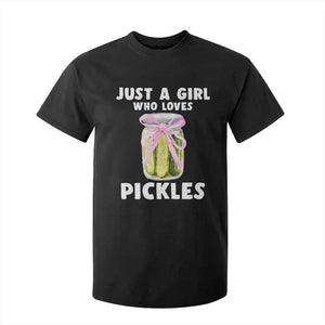 Just a Girl Who Loves Pickles T Shirt For Kid Pickle Jars with Coquette Bow TS10 Black Print Your Wear